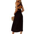 thumbnail image 4 of xiaxaixu Robe d'Été Décontractée pour Femmes Dos Nu Couleur Unie Robe Longue Froncée Mode Robe à Nouer Croisée, 4 of 9