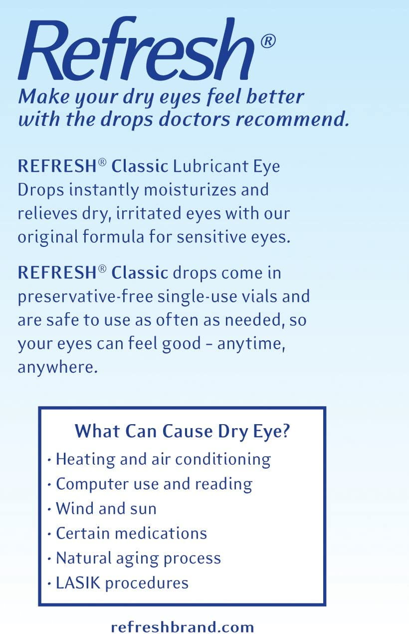Refresh Classic Lubricant Moisturizing Eye Drops, Preservative Free, 0.01 oz, 50 Ct, 5 Pack