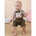 thumbnail image 6 of Baby Boy Clothes Suits Shirt 0-18 Months Plaid Suspender Shorts Pants Bowtie Outfit Wedding Set 3pcs, 6 of 10
