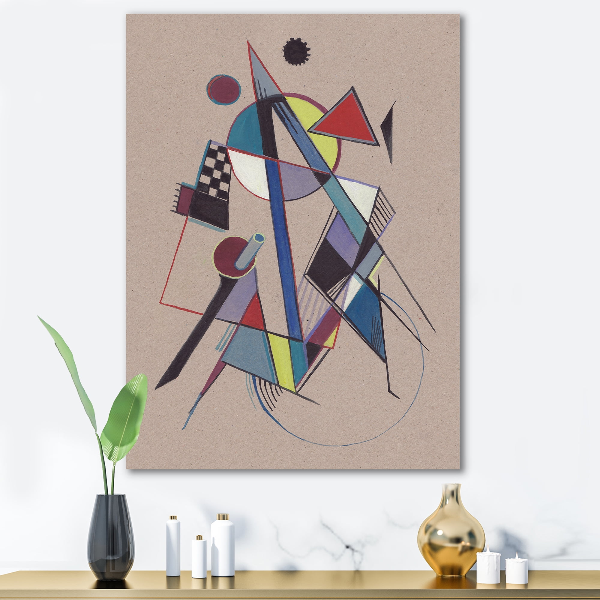Designart ' Abstract Compositions Of Colored Geometric III ' Modern Canvas Wall Art Print