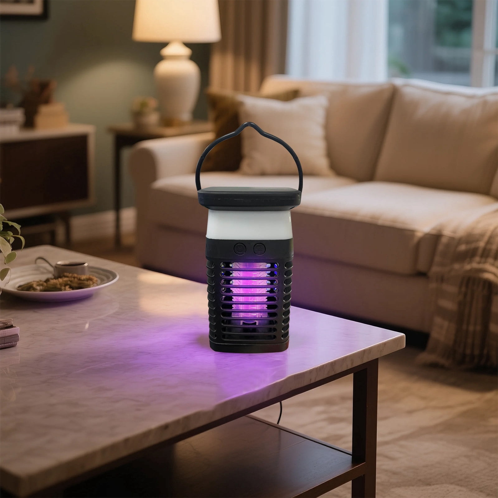JIhuahe Mosquito Zapper Outdoor Portable - Rechargeable Electric Fly Zapper with 7 Color Light & Battery, Cordless Insect Killer for Camping, Patio, Backyard,black