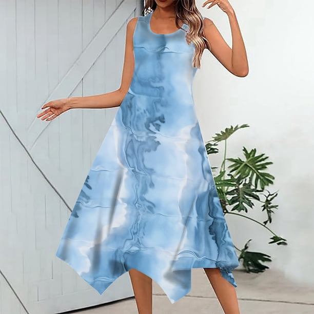 WILLBEST Vestidos De Mujer Vestido Casual De Verano Para Mujer Vestido Largo Sin Mangas Con Dobladillo De Pañuelo Vestido De Playa Con Bolsillos