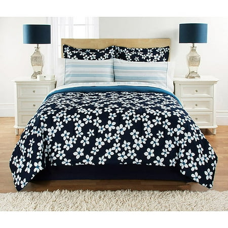 Mainstays Floral Bed in a Bag Bedding Set, Navy - Walmart.com