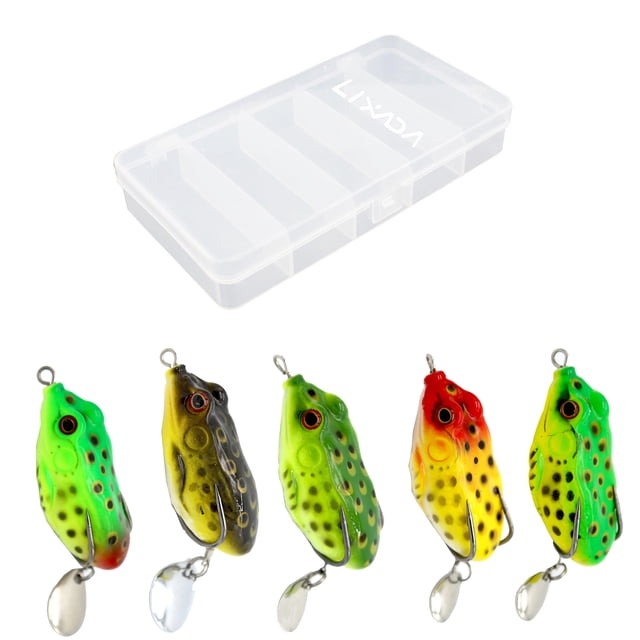 Cebos LIXADA - Kit de 5 señuelos de pesca blandos, cebos de pesca de rana biónica, señuelos flotantes realistas, cebo artificial con anzuelo, aparejos de pesca, 2.2 in 0.4 oz / pc Lixada Cebos