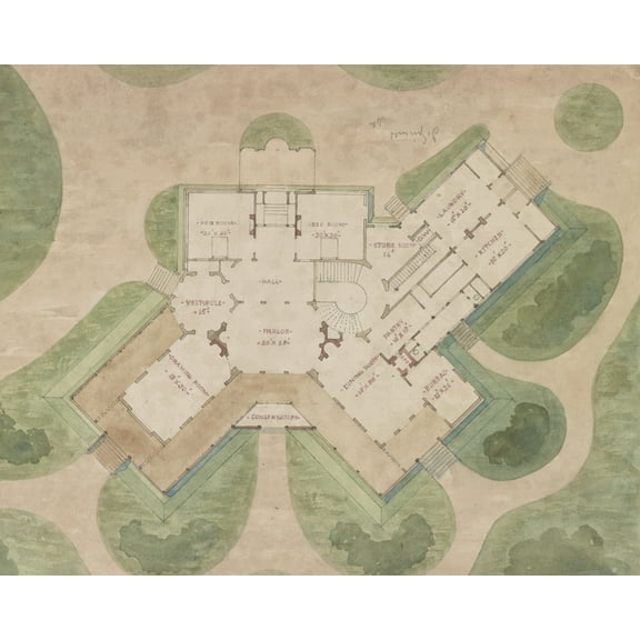 Print: Griswold House, Newport Art Museum. First Floor Plan And Site Plan