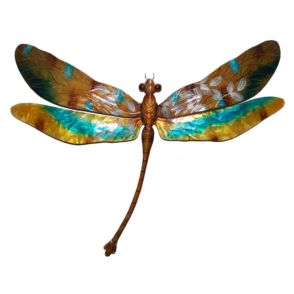 Dragonfly Wall Decor in Gold and Aqua