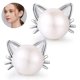 thumbnail image 2 of Cat Earrings Freshwater Pearl Earrings Sterling Silver Stud Earrings For Women Gift-188, 2 of 5