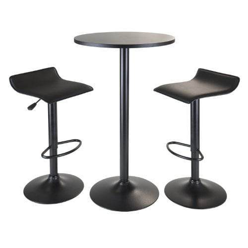 Winsome Obsidian 3-Piece Pub Set with Round Table and 2-Airlift Stools, Black