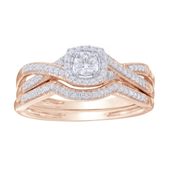 AFFY White Natural Diamond Frame Twisted Shank Bridal Ring Set In Solid Gold (0.33 Cttw)