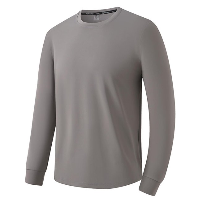 AherBiu Plus Size Men's Long Sleeve Shirts Crewneck Quick Drying Lightweight Athletic Tees Running Workout Active Pullover Tops