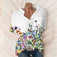 thumbnail image 2 of Fsqjgq Women's Solid Short Sleeve Top Blouse Shirt Spring Sweater Womens Button up Cotton and Linen Short Sleeve Printed Floral Blouse with Pocket White Xxxl, 2 of 9