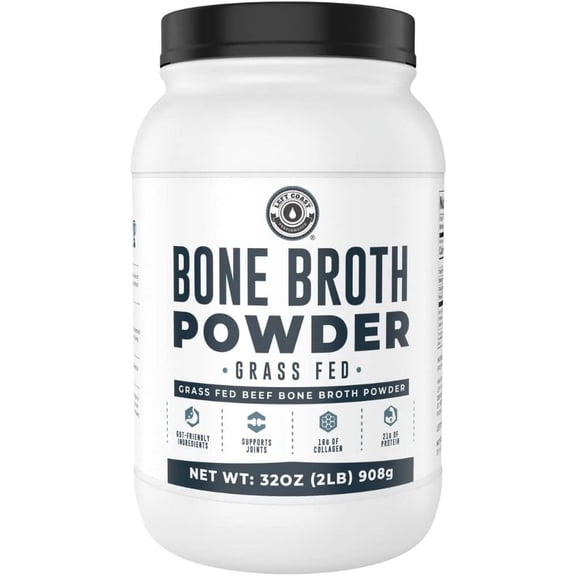 Left Coast Performance Grass Fed Beef Bone Broth Protein Powder with Collagen for Joint Support, Unflavored, 32 oz