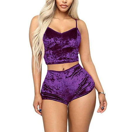 

Suefunskry Women s Underwear Velvet Vest Pajamas Crop Tops & Short Pants Set