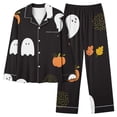 thumbnail image 2 of QIUOMBBP Pajamas Set for Women Halloween Ghost Pumpkin Funny Cute Matching Loungewear Button Down Soft Pjs 2 Piece Sets, Black, XXXL, 2 of 6
