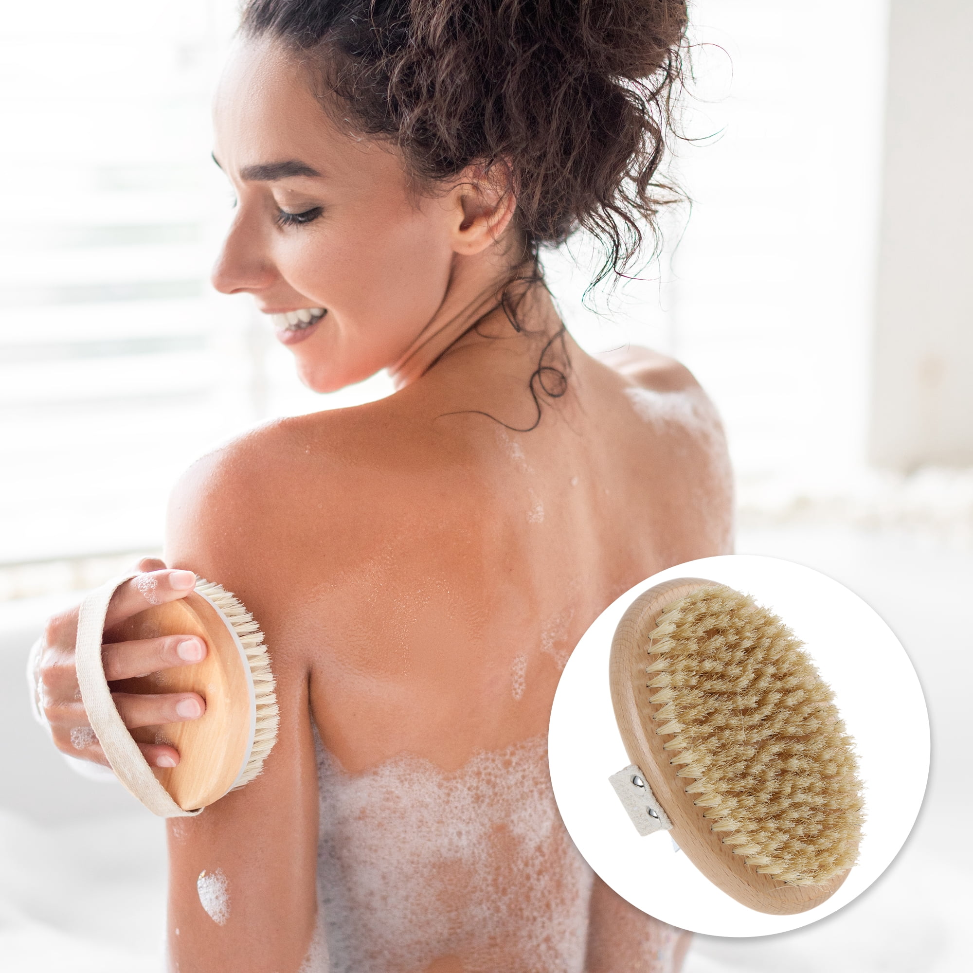 Unique Bargains Wooden Natural Bristle Bath Brush in Light Wood for Effective Exfoliation