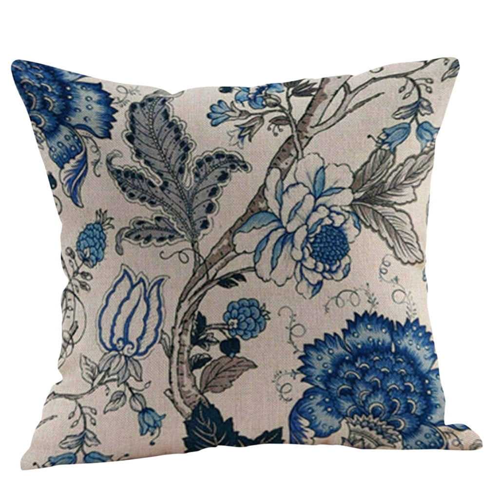 18" Floral Pattern Sofa Decor Pillow Case Cotton Linen Cushion Cover 