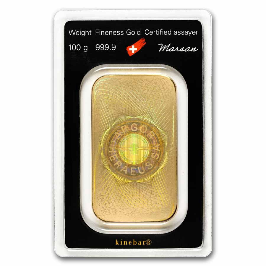 100 gram Gold Bar - Argor-Heraeus KineBar Design (In Assay)