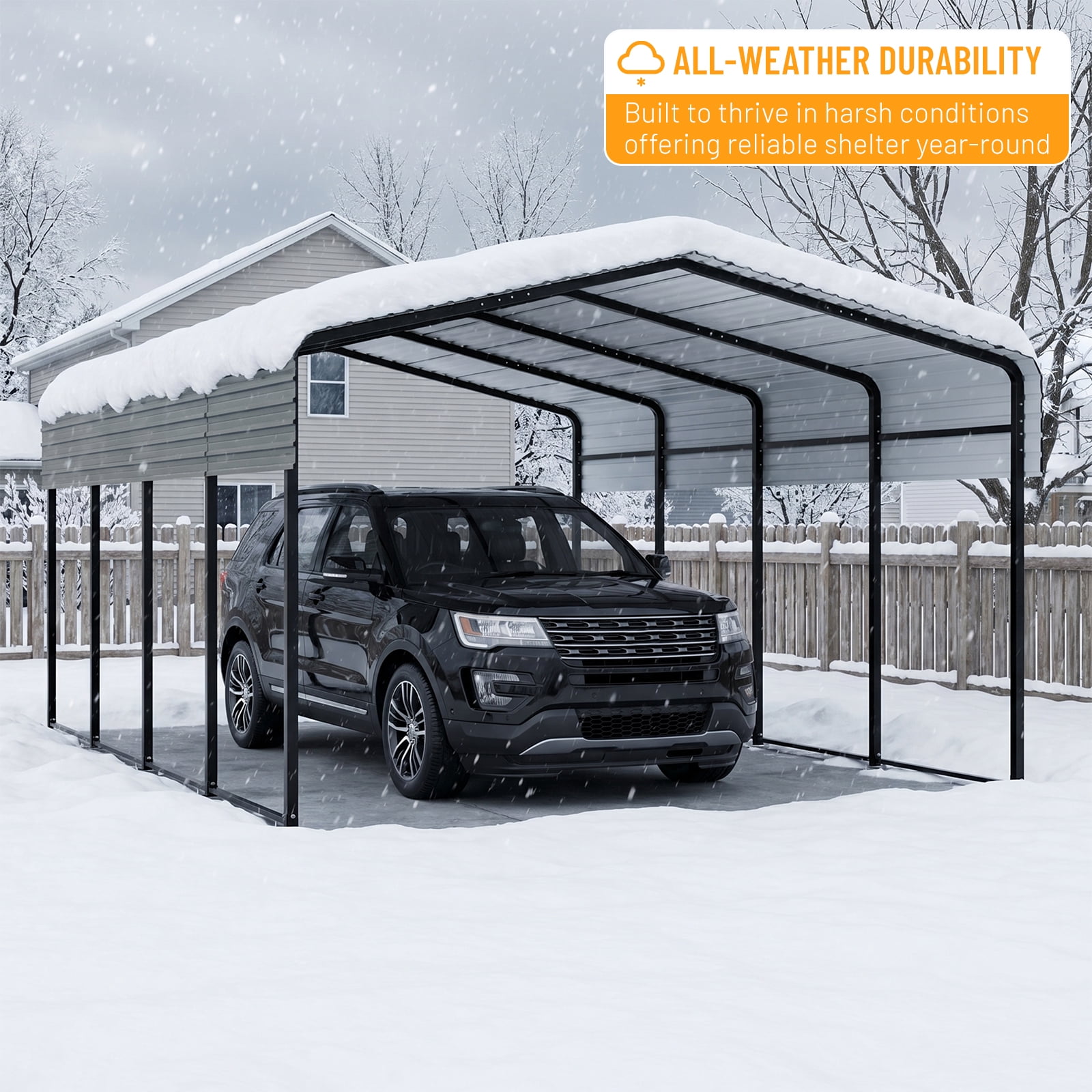 SnugNiture 10x15FT Heavy Duty Metal Carport, Galvanized Steel Frame & Roof, Reinforced Base Outdoor Shelter for Cars, Boats