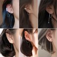 thumbnail image 2 of GKNET 925 Silver Flower Tassel Chain Earrings Ear clip Drop Dangle Women Jewellery Hot-Gold Heart, 2 of 9