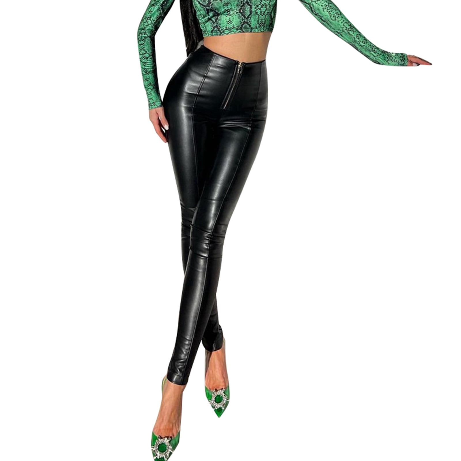 Legging Cuir Femme Pantalon De Slim High Waist Leggings Skinny Stretch Sexy Noir Extensible Pantalon En Cuir L'automne,noir S