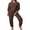 Brown, variant on Waffle Knit Pajamas Sets for Women Long Sleeve Lounge Set with Pockets 2 Pieces Outfits Top and Pants