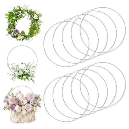 10 Pieces 10.23 In (26 CM) Metal Hoops for Crafts, Floral Silver Dream Catcher Rings for DIY Wire Round Frame Wreaths Macrame Wedding