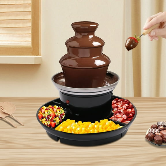 120V 40W Stainless Steel Chocolate Fondue Fountain, 3-Tier Party Fountain with Fruit Plate for Birthday Party Wedding Celebration To Create A Chocolate DIY Waterfall