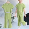 thumbnail image 3 of Ultrave Girls Casual Outfit Short Sleeve T-shirt Flare Leg Pant 2-Piece Set Summer Loose Clothes for 2-10Y, 3 of 6
