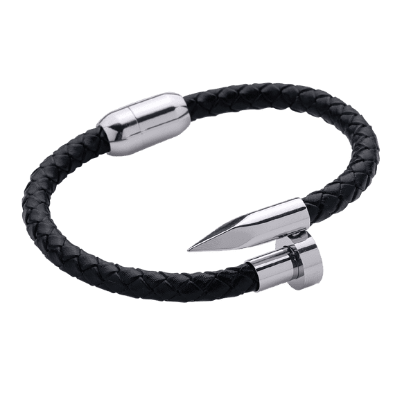 Pulsera LUCKMAN Jack Hombre Piel Vegana Acero Inoxidable Plateado UNITALLA