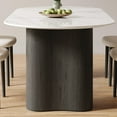 thumbnail image 4 of 71" Oval Modern Dining Table for 6, White Sintered Stone Tabletop with Black Wooden Dual-Pedestal, Round Kitchen Table for Dining Room (Table Only), 4 of 6