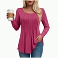 thumbnail image 5 of larppty Long Sleeve Shirts for Women Fall Tops Dressy Casual Blouses Pleated Scooped Neck Tunic Tops (Hot Pink, XXL), 5 of 5