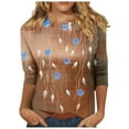 thumbnail image 2 of Cavosen Womens 3/4 Length Sleeve Tops Crew Neck Floral Graphic Print Shirts Loose Dressy Blouse Fashion Pullover Hawaiian Tshirts Three Quarter Summer Workout Tees Outdoor Brown S, 2 of 5