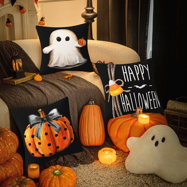 Funda de Almohada de Halloween, Funda de Almohada Desmontable, Funda de Almohada de Calabaza Fantasma, Funda de Cojín Decorativa