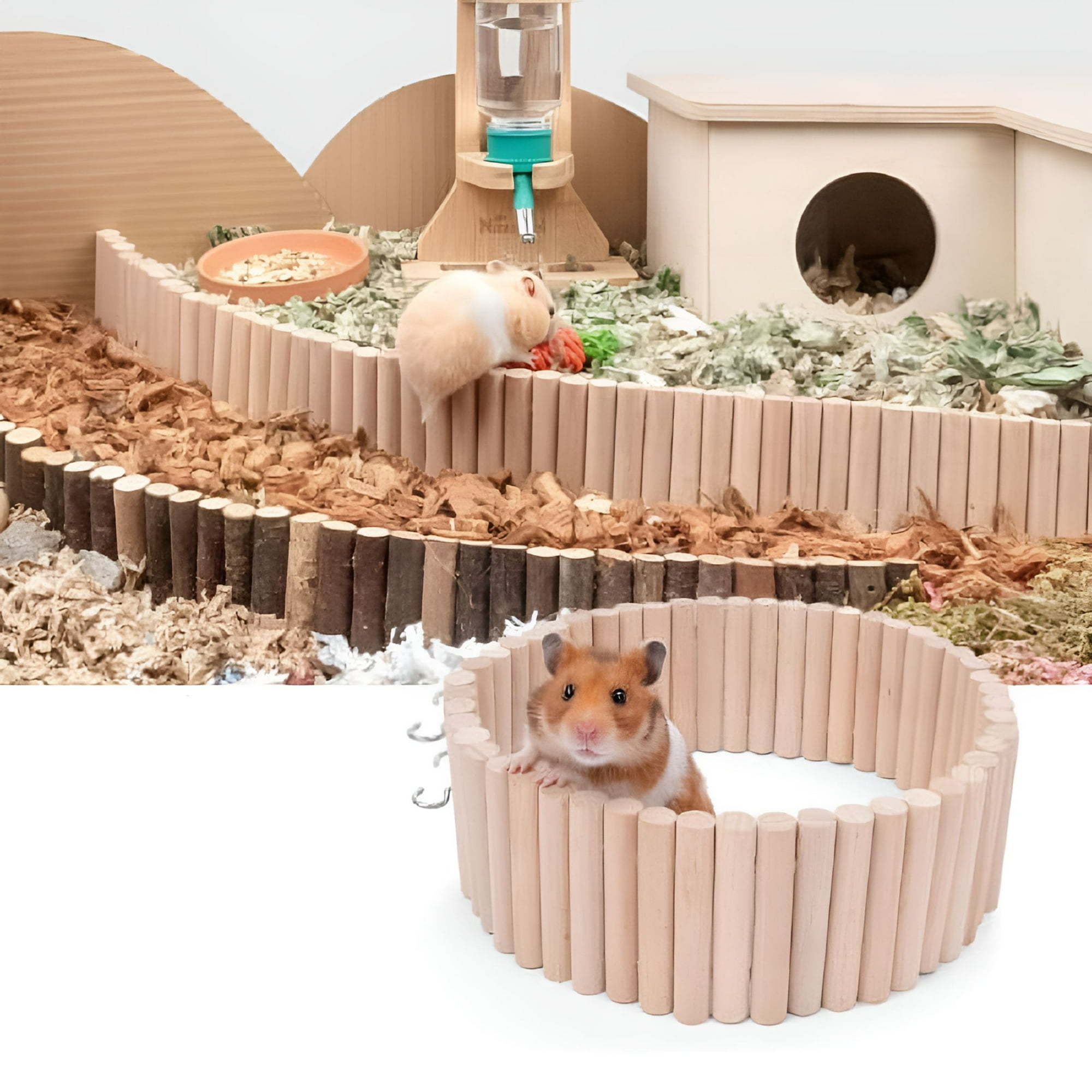 BESTSKY Wooden Hamster Suspension Ladder Bridge, Bendable Long Climbing Ladders Pet Cage Toy Accessories Hideout Natural Chew Balls for Mouse Chipmunk and Other Small Animals