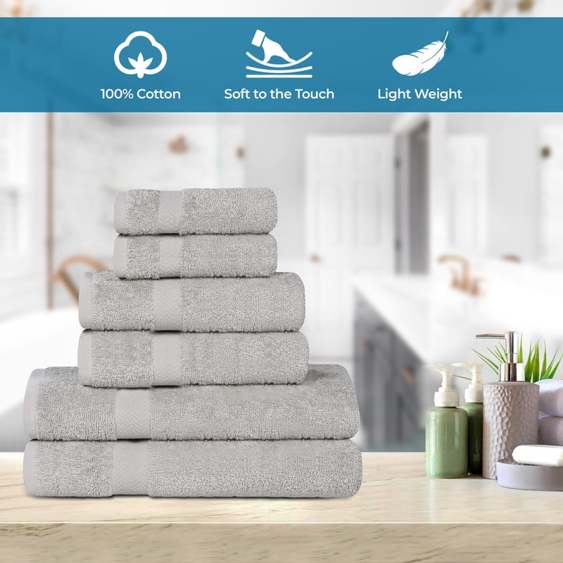 Superior Franklin 6-Piece Cotton Towel Set, Super Soft Quick Dry Fade Resistant Towels, Silver