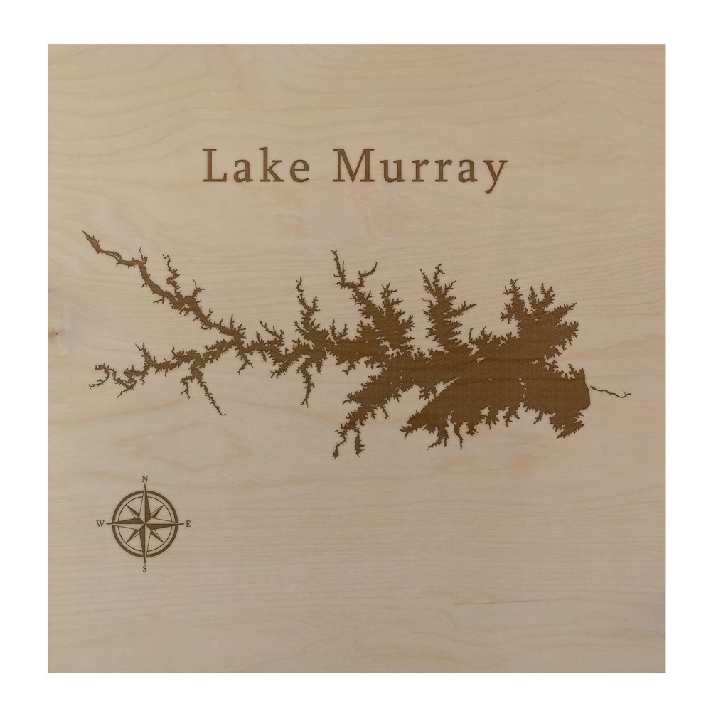 Lake Murray Map 24x24" Wood Wall Art Office Decor Gift Engraved South