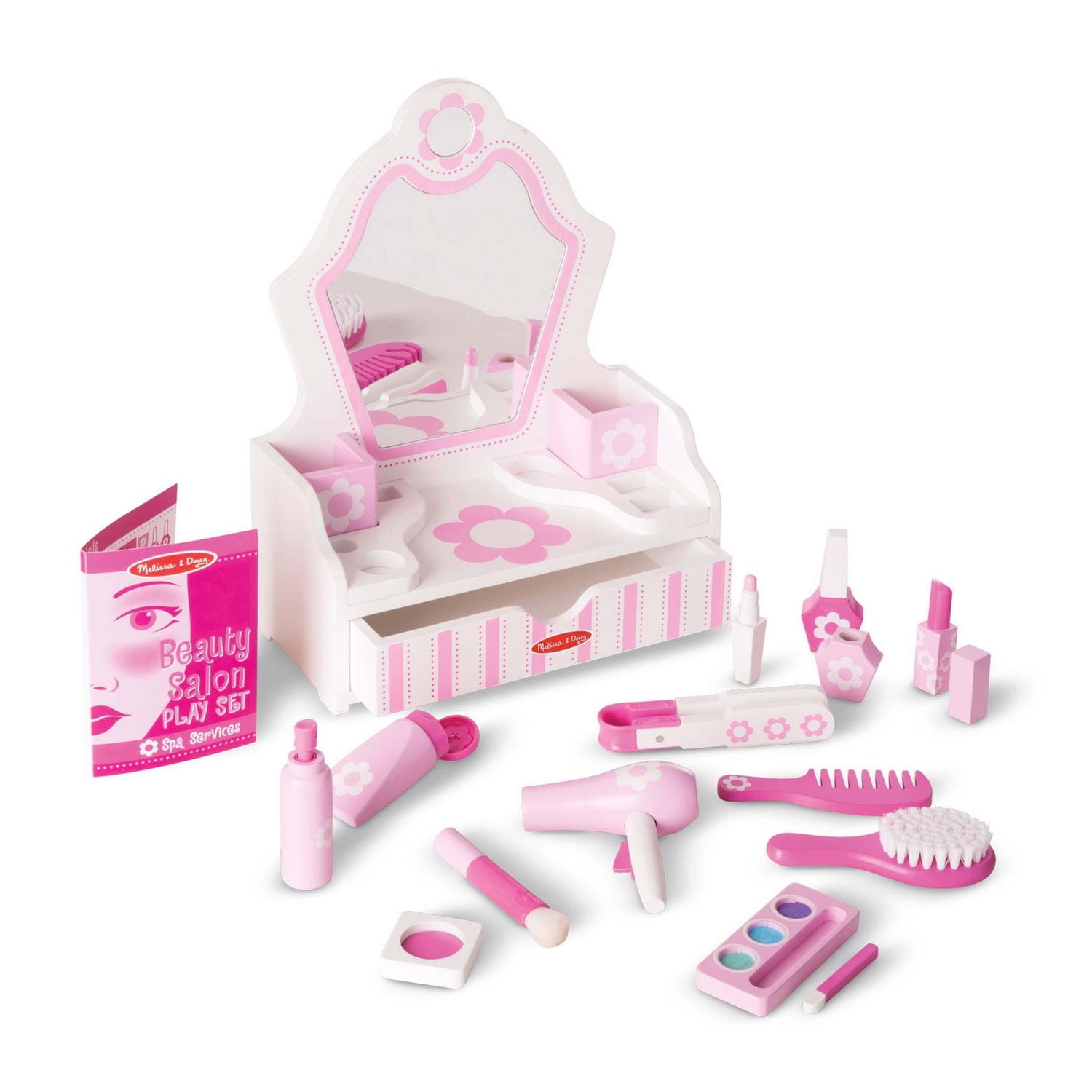 Melissa & Doug Wooden Beauty Salon Play Set With Vanity and Accessories (18 pcs) - FSC Certified