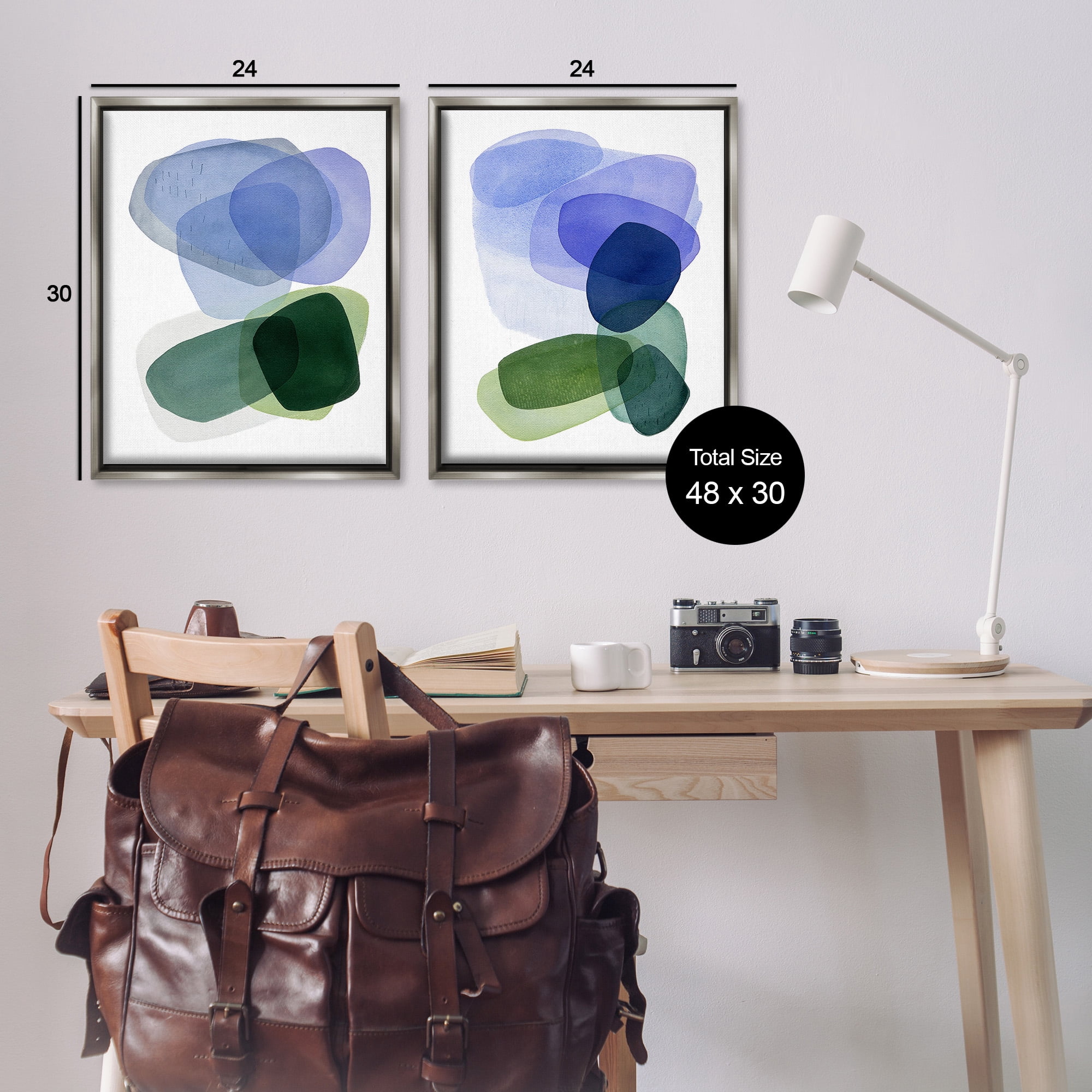 Stupell Industries Minimal Oblong Shapes Abstract Painting Gray Floater Framed Canvas Art Print Wall Art, 25 x 31, Set of 2