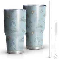 30oz Princess Pattern Tumblers Stainless Steel Tumbler with Lid and Straw,Vacuum Insulated Double Wall Travel Tumbler Cups Mug with Cleaning Brush for Coffee,Tea