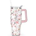 thumbnail image 2 of Pink Branches 40 Oz Tumbler with Handle Lid and Straw, Stainless Steel Double Walled Vacuum Insulated Cup, Cute Anniversary Wedding Birthday Gifts Tumbler for Women Men Friends Outdoor Indoor, 2 of 7