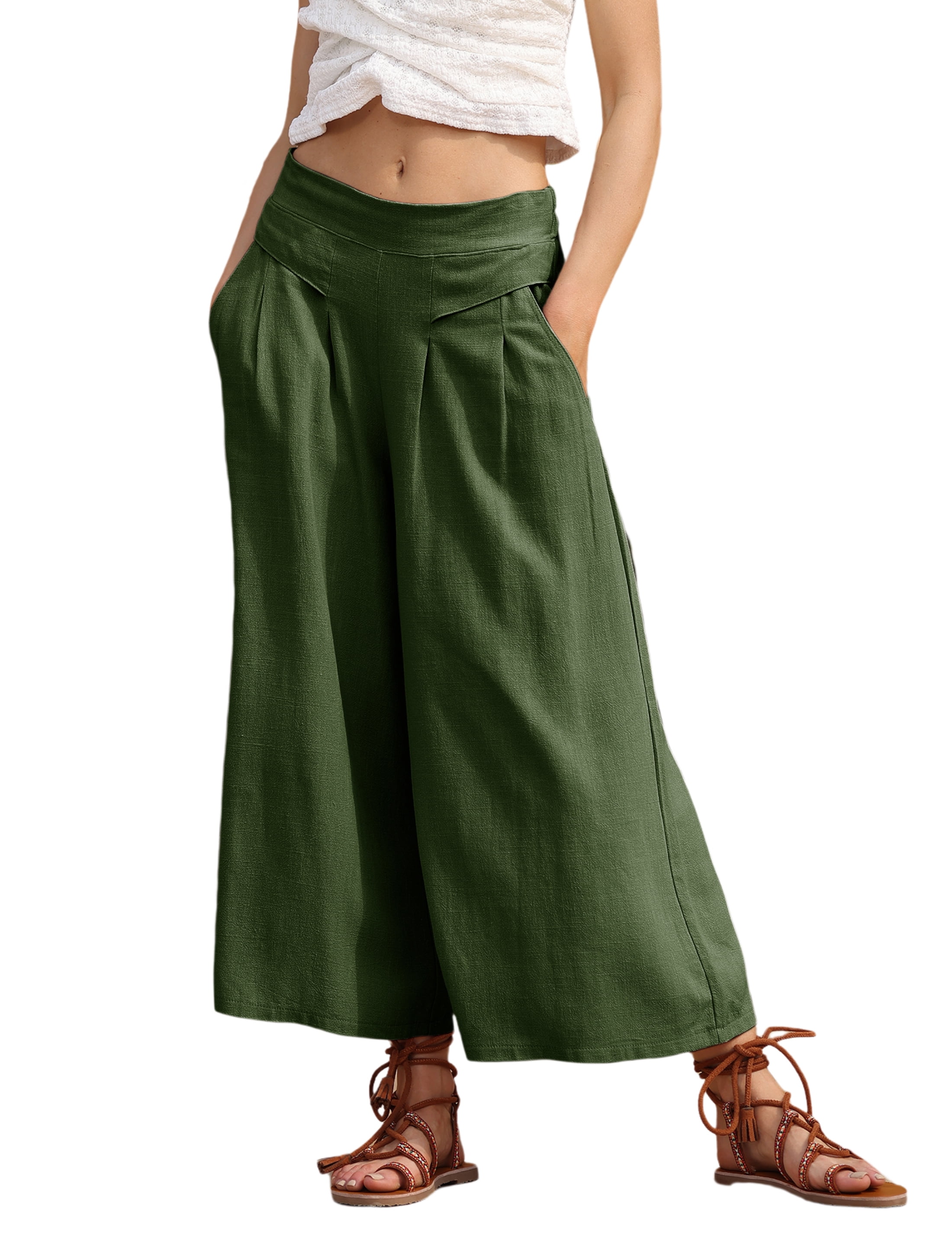 Lentta Women' S Culottes Linen Wide Leg Pants Casual Elastic Waist Palazzo  Pants Capris (Blue-M) - Walmart.com