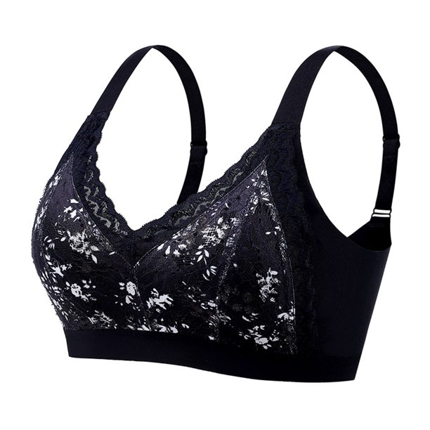 Puntoco Sujetadores sin aros para mujer Sujetadores de moda con estampado de flores y encaje sin aros con copa fija Sujetador fino y ligero para uso diario