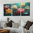 thumbnail image 2 of Nawypu  Flower Canvas Wall Art for Living Room, Teal Wall Decor for Bedroom, Vintage Lotus Painting, Colorful Floral Prints Artwork for Home, Retro Aesthetic Picture 12''x16''X3 Panels, 2 of 4