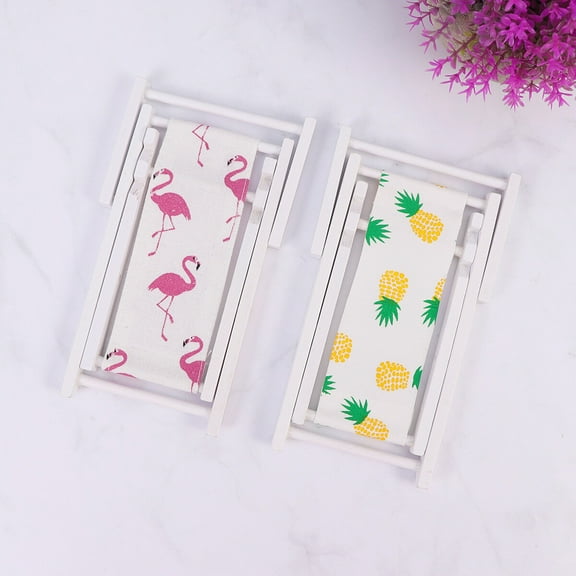 FOMIYES Mini Wooden Beach Chair Mini Adornment Deck Chair 2Pcs 4.7In X 3.7In X 3.5In