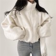 thumbnail image 3 of DuoJiaJ Women's Stand Collar Short Fleece Hoodie Thickened Warm Loose Plush Zipper Jacket For Autumn And Winter Womens Fleece Jacket Beige L, 3 of 5