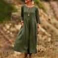 thumbnail image 5 of RYRJJ 3/4 Sleeve Cotton Linen Dresses for Women Summer Loose Crewneck Pleated Elegant Dress A-Line Casual Swing Beach Long Dress(Army Green,L), 5 of 9
