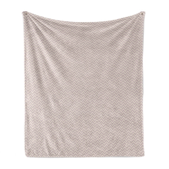 Retro Soft Flannel Fleece Throw Blanket, Horizontal Chevron Zig Zag Pattern Geometric Monochrome Nostalgic Design, Cozy Plush for Indoor and Outdoor Use, 60" x 80", Cream and Lavender, by Ambesonne