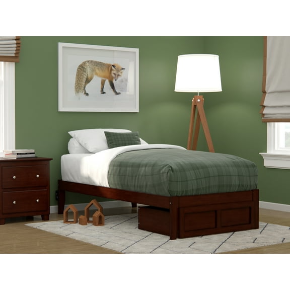 AFI Colorado 14" Twin Wood Platform Bed Frame with Foot Drawer Storage, Walnut