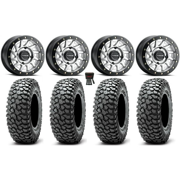 Raceline Squad Bdlk 15" Wheels Si  10mm 32" RocScraper Tires Can-Am Maverick X3 / Honda Pioneer 1000 / Talon