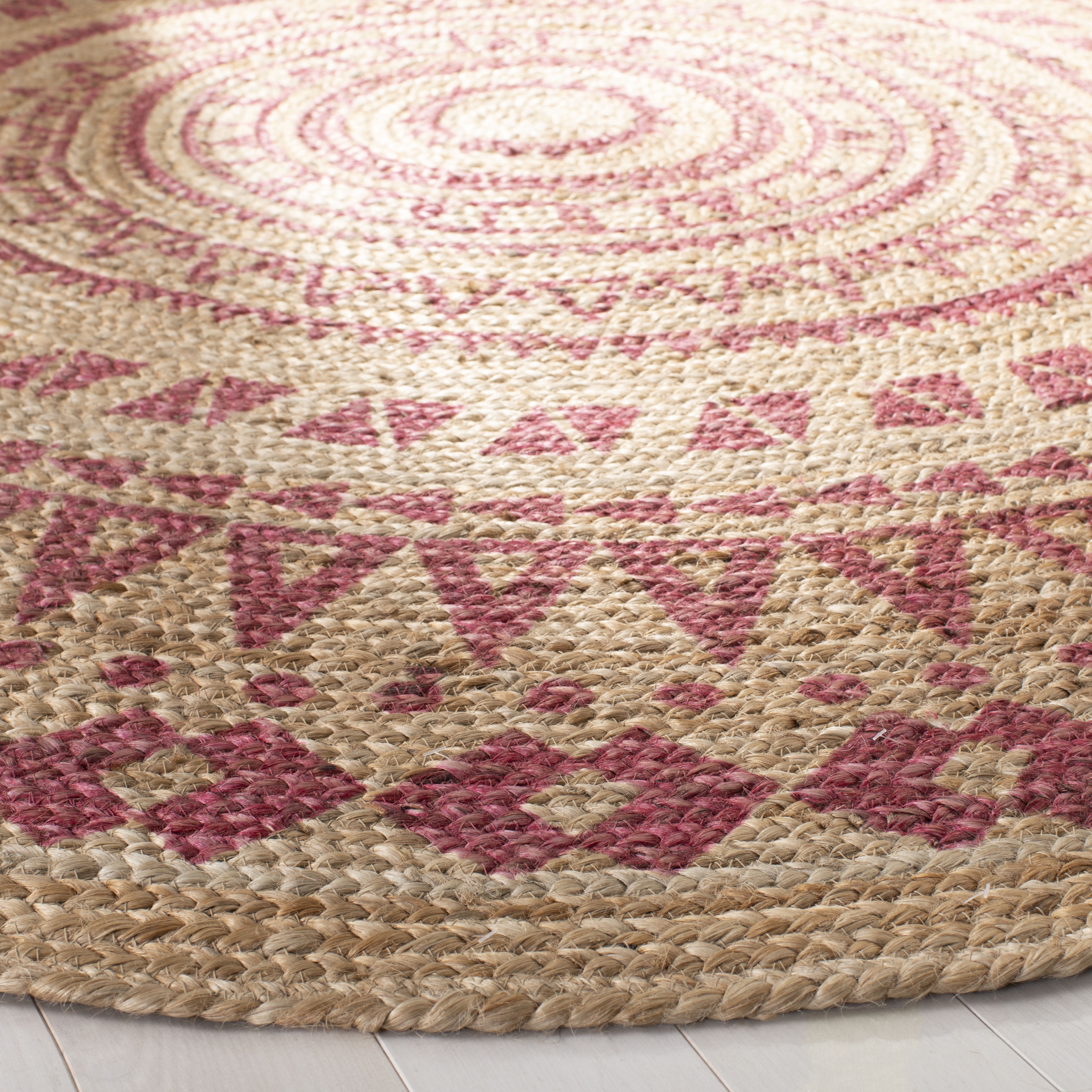 SAFAVIEH Natural Fiber Zoolander Geometric Jute Area Rug, Pink/Natural, 6' x 6' Round